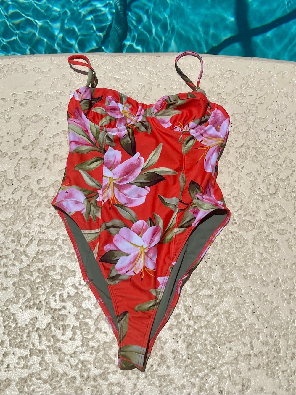 Mara Hoffman Red Floral One-Piece Swimsuit S - Tropical Print